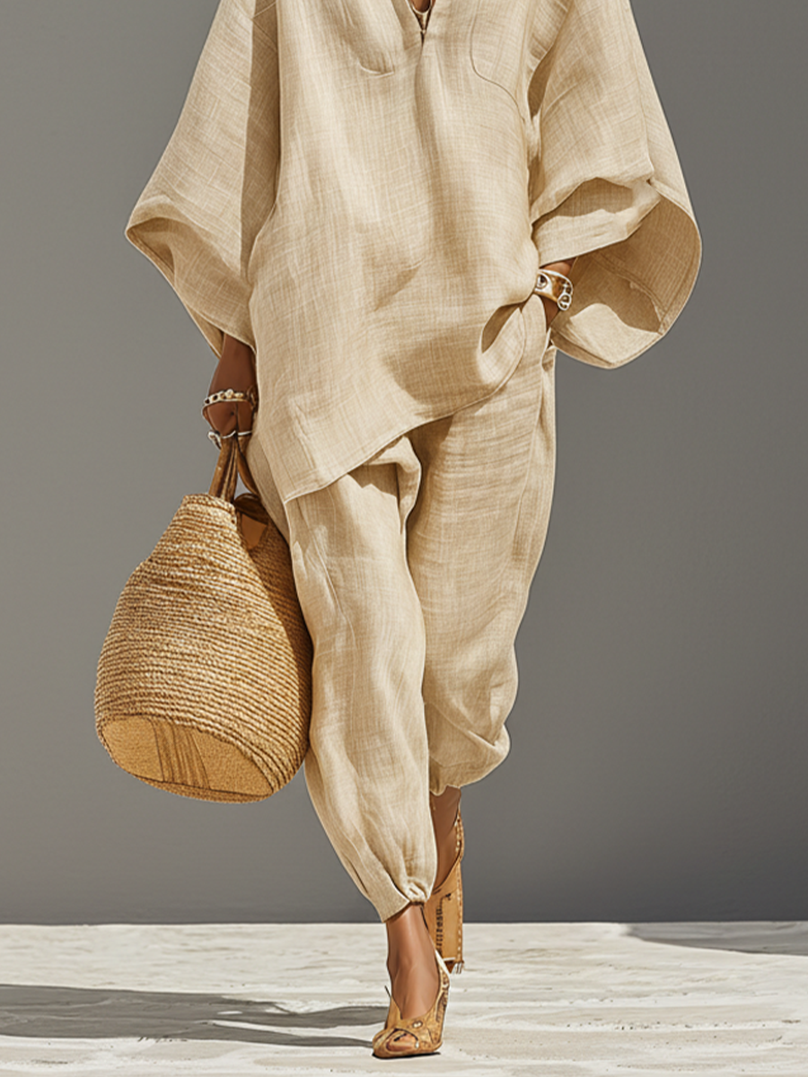 Marta | Conjunto de lino con corte asimétrico y diseño minimalista