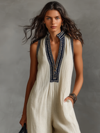 Sofía | Mono largo de lino sin mangas con bordado