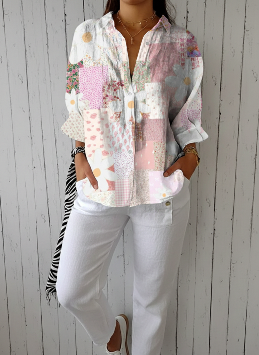 Fanny | Blusa de margaritas con patchwork